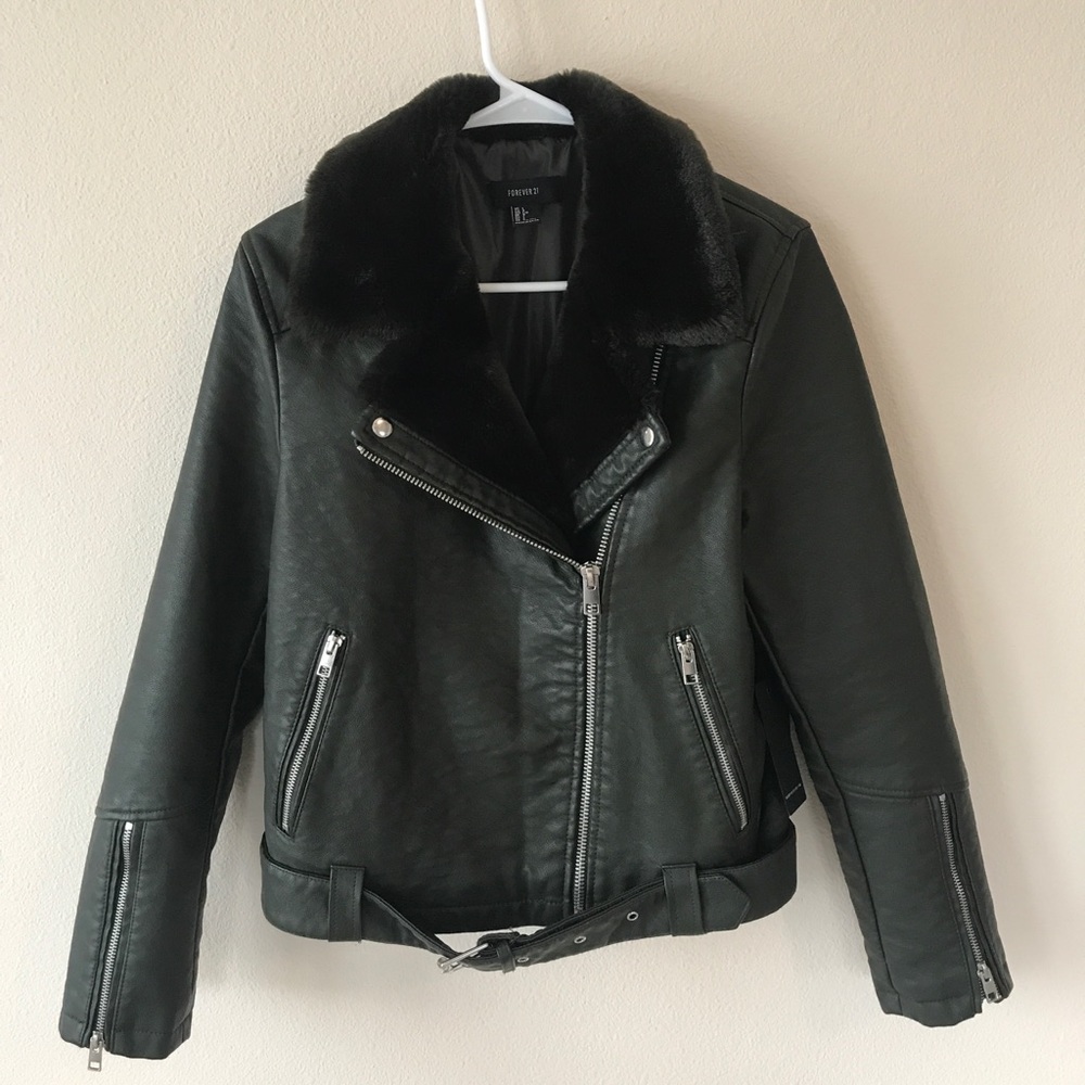 Faux Leather jacket w/ faux fur lined collar